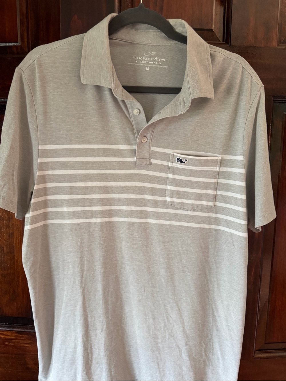 Vineyard Vines Men's Light Gray Striped Pocket Polo